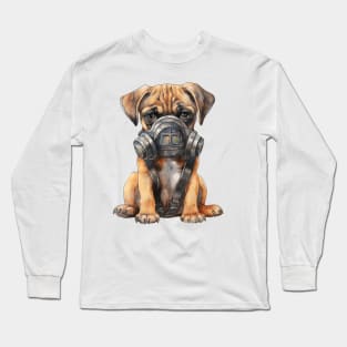 Boxer Dog Wearing Gas Mask Long Sleeve T-Shirt